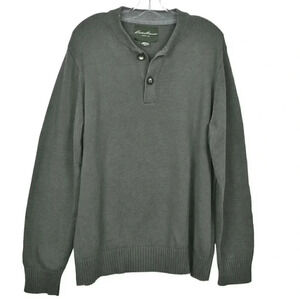 Eddie Bauer Knit Sweater Long  Sleeve Cotton Green Henley Size XXL